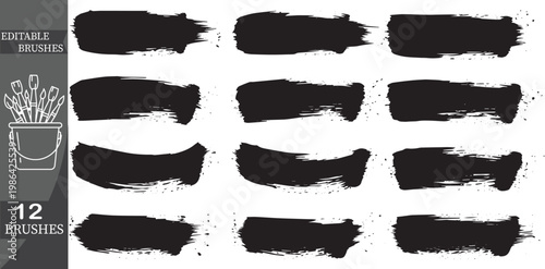 Editable Brush Strokes, Vector Brushes, Painting Tools, Digital Art Supplies, 12 Black Brushes