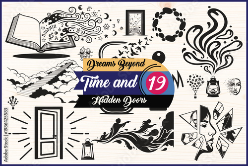 Dreams Beyond Time and Hidden Doors Collage Art