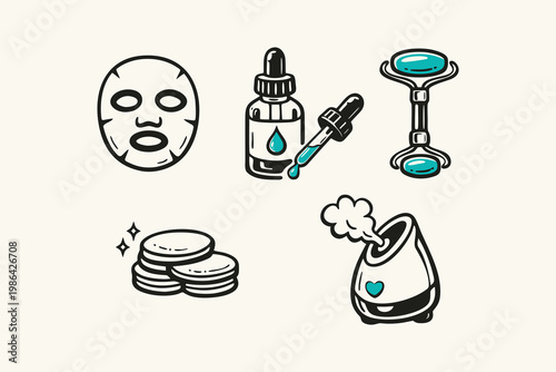 Skincare and Beauty Routine Icon Set