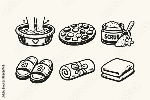 Spa and Foot Care Line Art Icon Set