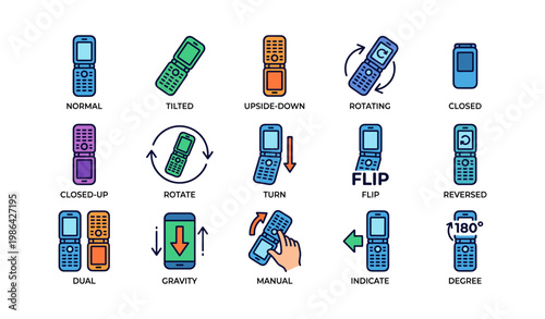 Various exciting phone orientations and functions displayed with icons