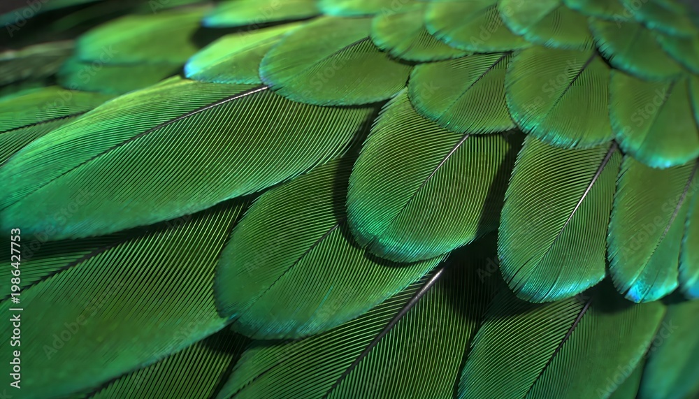 Obraz premium Vibrant Emerald Green Bird Feathers Macro Texture with Iridescent Shimmer