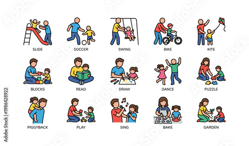 Children engaging in various outdoor and indoor activities with adults