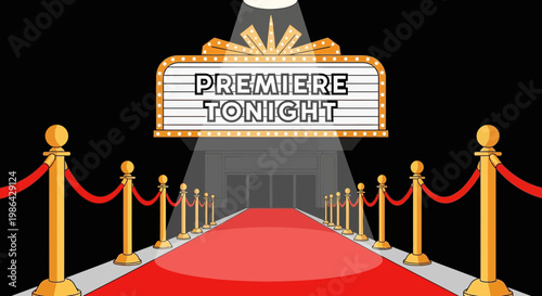 Premiere Tonight Red Carpet Entrance with Spotlight and Marquee