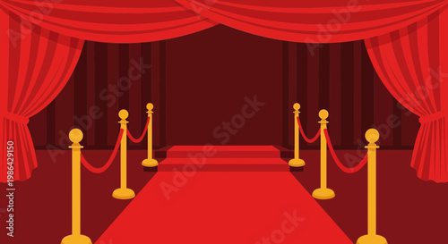Red Carpet Entrance with Curtains and Stanchions - VIP Event Stage