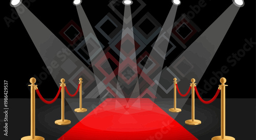 Red Carpet Entrance with Spotlights and VIP Barrier Stanchions