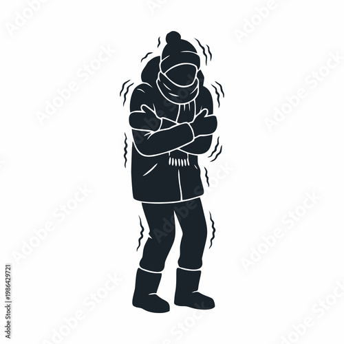 Vector silhouette of a person shivering from the cold