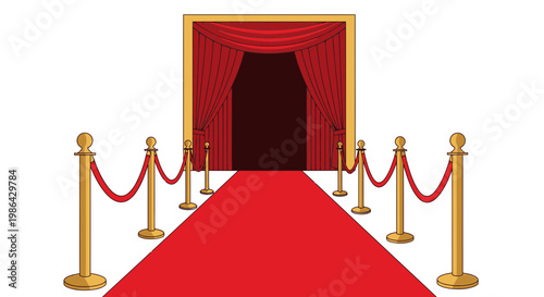 Red Carpet Entrance with Velvet Ropes and Curtains