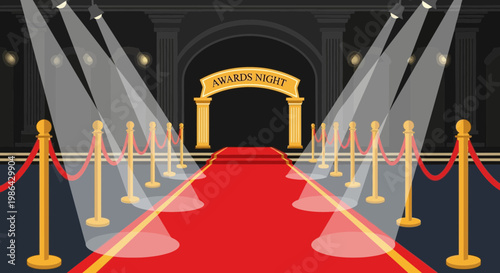 Red Carpet Entrance, Awards Night Ceremony, Spotlight, VIP Event, Luxury Celebration