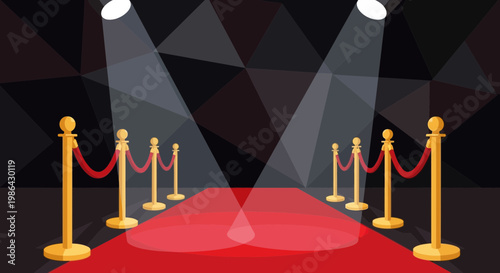 Red Carpet Event Entrance with Spotlights and Stanchions