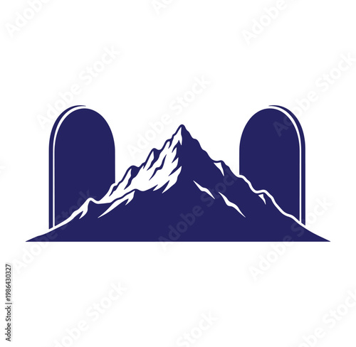 Mountain landscape with two archways  serene natural scenery illustration