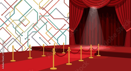 Red Carpet Event Stage Entrance with Abstract Network Background