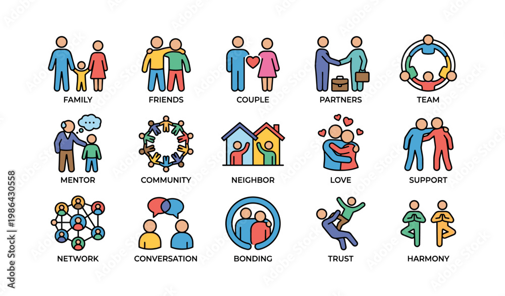 Fototapeta premium Diverse illustrations of relationship concepts showing unity and connection