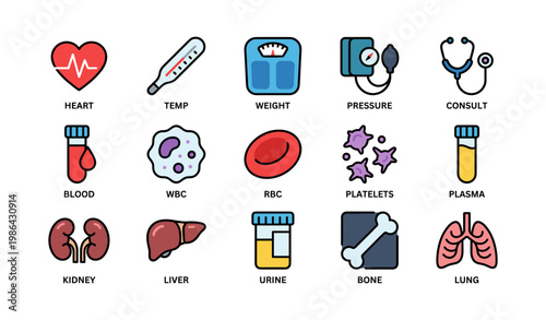Medical icons illustrating vital health indicators and organs