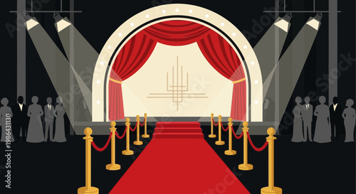 Red Carpet Premiere Stage Event with Spotlight and Elegant Crowd
