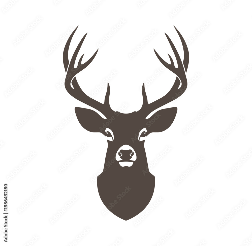 Fototapeta premium Brown deer head with large antlers on white background