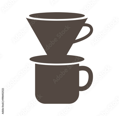 Brown pourover coffee maker and cup on white background