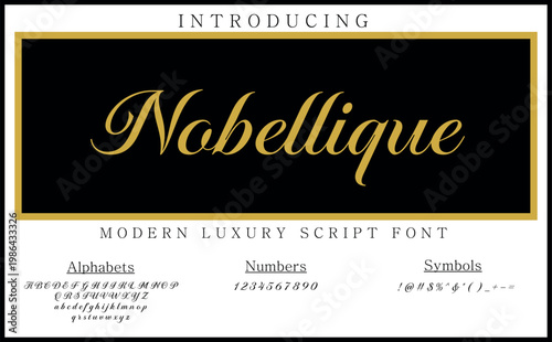 Nobellique combines elegant handwritten curves with modern script style, making it ideal for luxury branding, invitations and creative typography requiring a refined appearance.