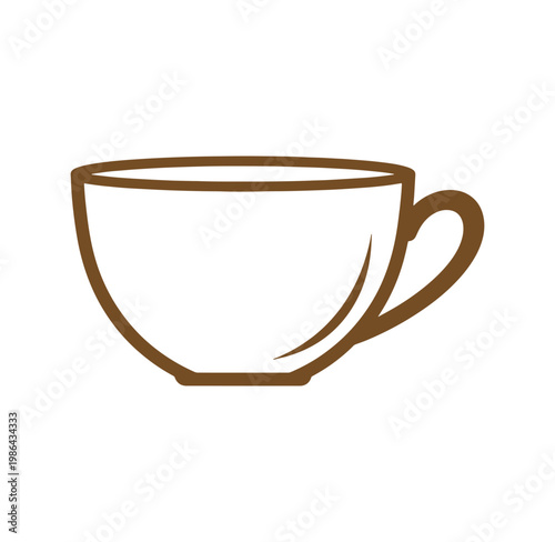 Brown coffee cup icon with handle on right side  simple design element