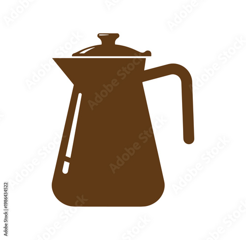 Brown coffee pot with lid and handle on white background