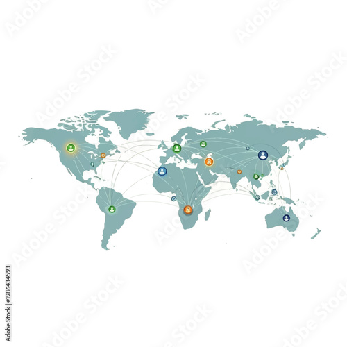 Dynamic Global Communication Network Illustration with World Map Connection Representing International Business and Digital Connectivity