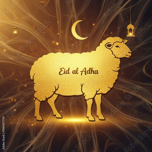 Golden Sheep Silhouette on Abstract Brown Festive Background