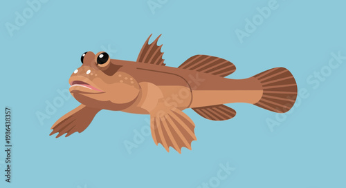 Mudskipper Fish Cartoon Illustration on Blue Background