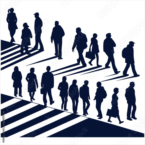 Diverse group of people ascending and descending a set of stairs