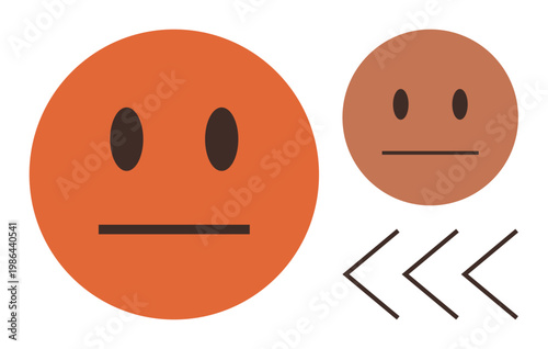 Communication, feedback, emotions, social media, digital interaction, user expression. Two neutral face emotions and arrow symbols. Communication and feedback concept