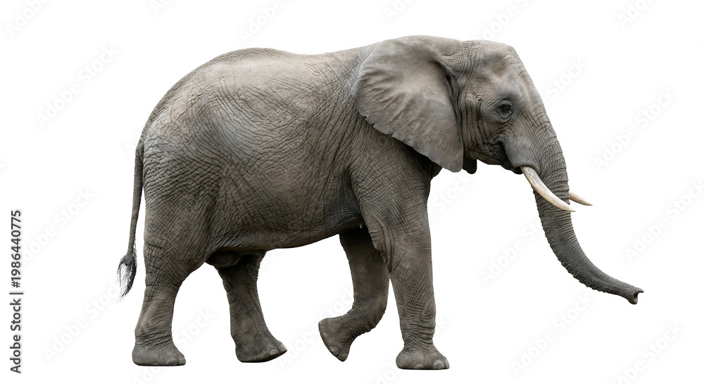 Fototapeta premium Majestic African Elephant Portrait: PNG Cutout, Isolate, Transparent Background – Wildlife Photography, Detailed Texture, Powerful Symbolism, Nature's Beauty.