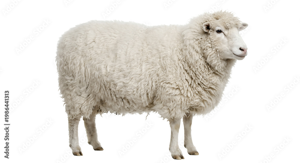 Fototapeta premium Fluffy White Sheep PNG Cutout - Isolate on Transparent Background, Perfect for Design Elements and Creative Projects. Digital art resource.