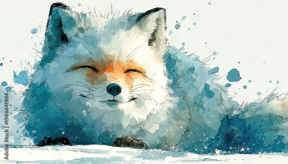 Obraz premium Cute fox watercolor illustration smiling animal isolated