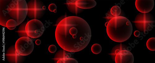 Transparent drops of water. Seamlessblaek  patter red  water bubbles. Watercolor hand drawn. Label and textile