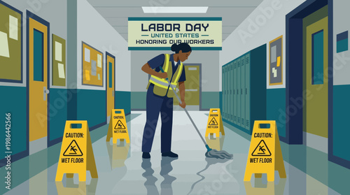 Labor Day Illustration Honoring Custodians and Essential Workers