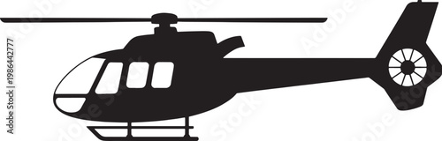 Black silhouette of a helicopter with rotor blades and tail rotor white aviation