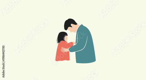 Man Hugging Little Girl Emotionally.