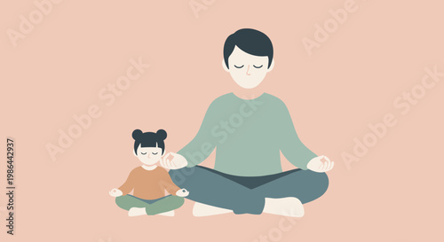 Woman and child meditating together peacefully.