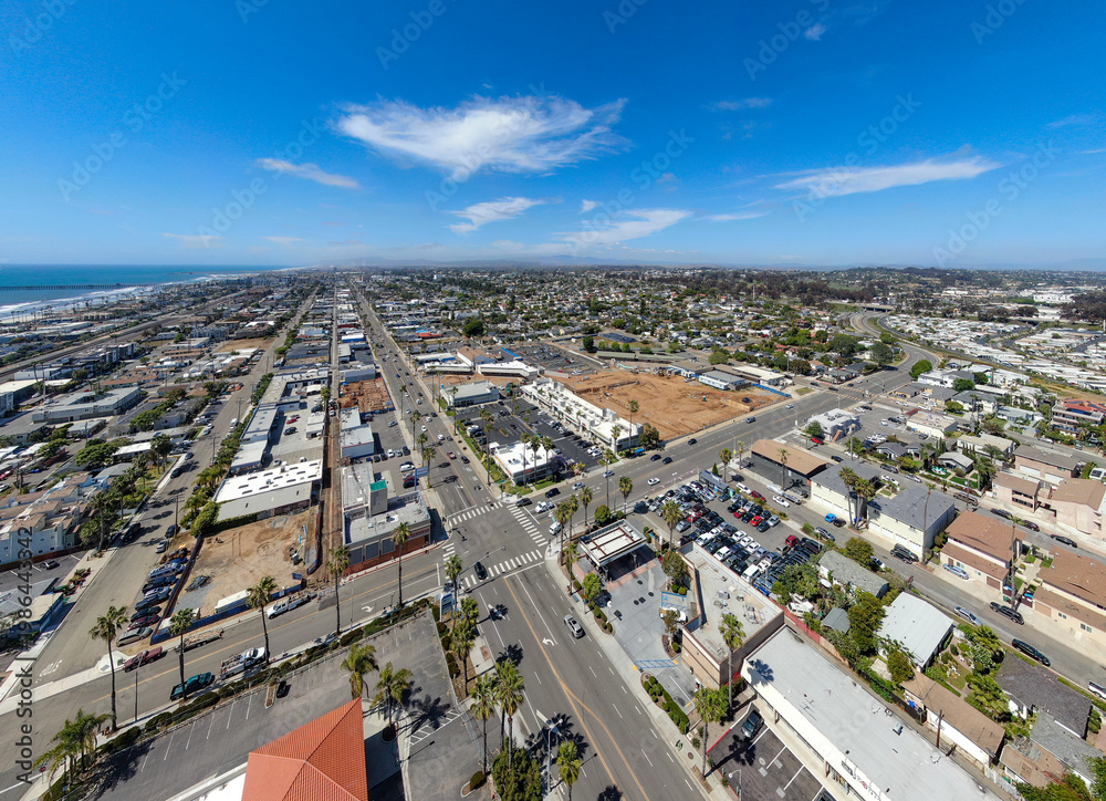 Fototapeta premium Aerial View of Mixed-Use Construction at Coast Highway and Oceanside Boulevard