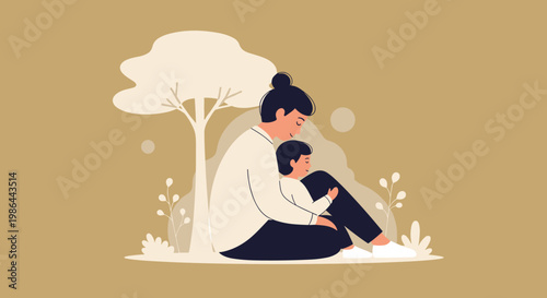 Mother and child sitting together peacefully.