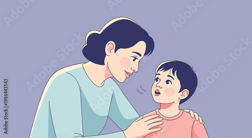 Woman comforting a young boy.