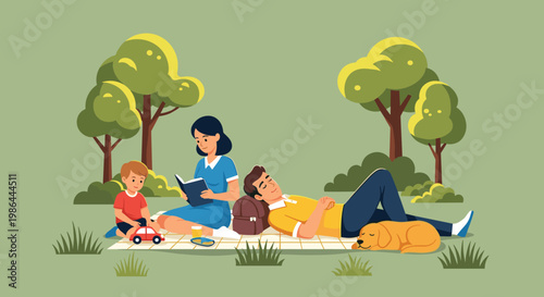 Family having picnic in the park.