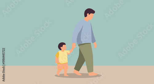 Father and child walking hand in hand.