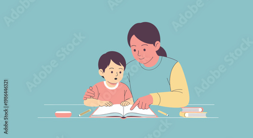 Woman reading with little child.