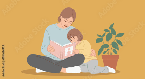 Woman reading to little child.