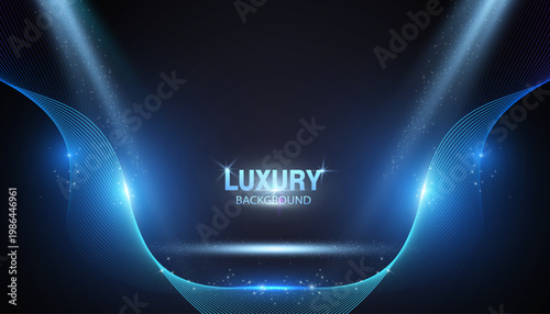 Gradient Dark Abstract Background Backdrop Banner With Light Blue Curve Lines. Vector graphic eps 10. Perfect for technology background, stage.