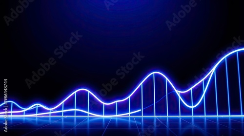 High Contrast Sci-Fi Futuristic Business Growth Graph with Neon Fintech Interface and Low Key Lighting