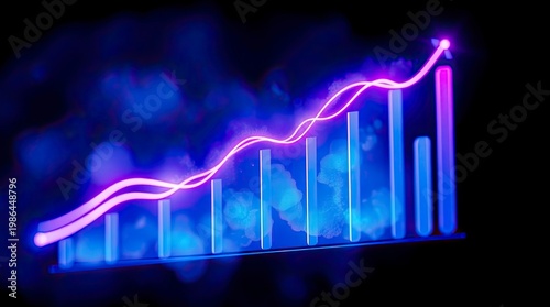 Cinematic Watercolor Futuristic Business Growth Graph with Neon Fintech Interface and Fluid Brushstrokes