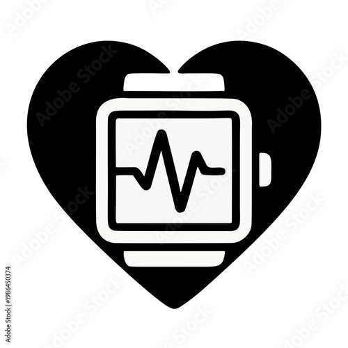 Minimalist Heart Shape Smartwatch Pulse Monitoring Technology Icon Illustration
