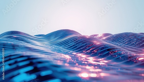 Abstract digital wave with metallic reflections, futuristic finance concept, clean composition, empty copy space