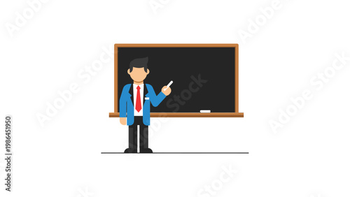 Man in blue jacket standing pointing.